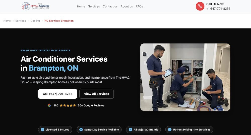 The HVAC Squad React.js website Brampton by LAMPP web design company Brampton
