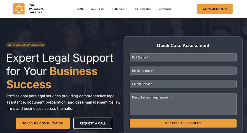 The Paralegal Support WordPress website by LAMPP web design company Brampton
